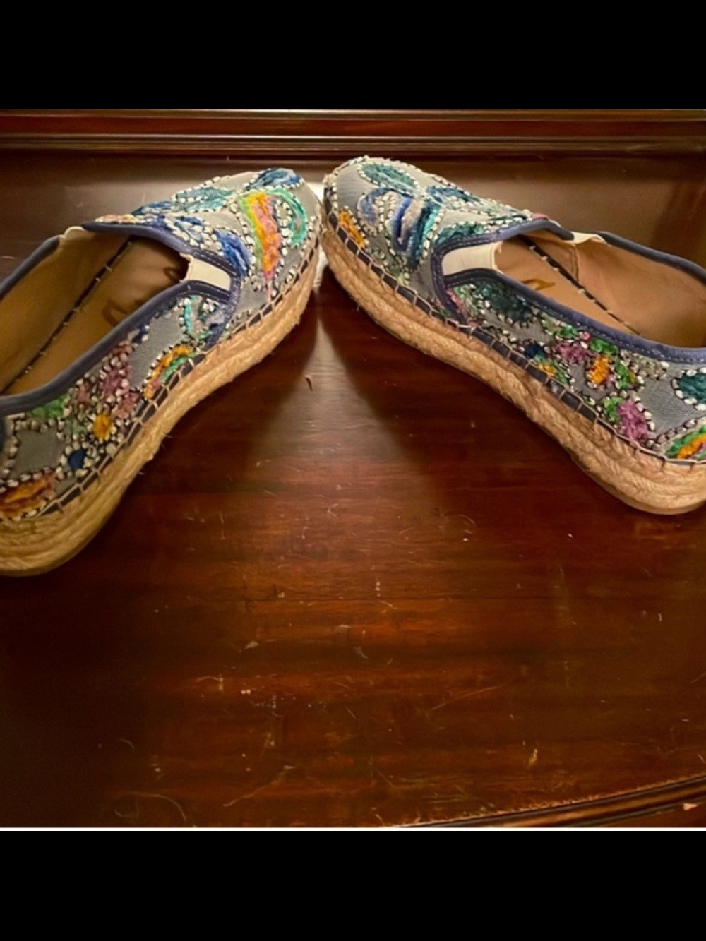 Sam Edelman Denim Espadrille Slip-Ons with Multicolor Embroidery - Picture 3 of 5